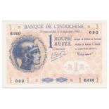 BANKNOTES, 紙鈔, INDIA, 印度, French India, Banque de l’Indochine: Specimen Roupie, 8 September 1945,