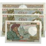 BANKNOTES, 紙鈔, FRANCE, 法國, Banque de France: 100-Francs, 2 February 1939, serial no.J.64347 874;