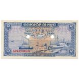 BANKNOTES, 紙鈔, CAMBODIA, 柬埔寨, Banque Nationale du Cambodge: Specimen Riel, ND (1956), without serial