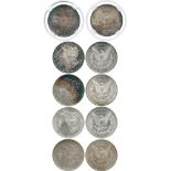 WORLD COINS, USA, Silver Morgan Dollars (5), 1879-S, 1880-S, 1881, 1881-S, 1882-S (KM 110). 1879-S