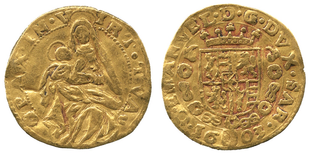 WORLD COINS, ITALY, Savoy, Carlo Emanuele I (1580-1630), Gold Madonna Ducat, 1603, Madonna and