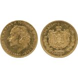 G WORLD COINS, MONTENEGRO, Nicholas I (1860-1918), Gold 20-Perpera, 1910, laureate head left, rev