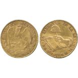 G WORLD COINS, MEXICO, Republic, Gold 8-Escudos, 1839 RM, Durango, 26.94g (KM 383.3; F 68).