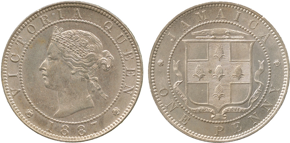 WORLD COINS, JAMAICA, Victoria (1837-1901), Cupro-nickel Penny, 1887 (KM 17). A couple of minor