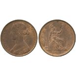 BRITISH COINS, Victoria, Bronze Penny, 1865, laureate “bun” type bust left, no signature below bust,