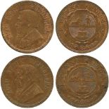 WORLD COINS, SOUTH AFRICA, ZAR, Kruger, Bronze Pennies (2), 1894 (H Z3). One partly lustrous,