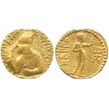 INDIAN COINS, Huvishka, Gold Dinar, diademed and crowned half-length bust left, holding mace-sceptre