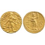 INDIAN COINS, Kanishka I, Gold Dinar, caped and crowned Kanishka standing facing, head left, holding