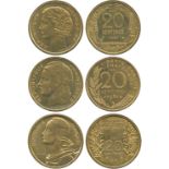 WORLD COINS, FRANCE, Fourth Republic, Monnaie de Paris Set of 20-Centimes Essais (3), in aluminium-