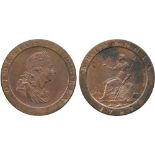 BRITISH COINS, George III, Copper Penny, 1797, laureate and draped bust right, ten leaf wreath,