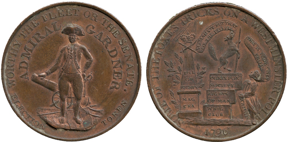 BRITISH TOKENS, 18th Century Tokens, England,  Middlesex, Political and Social Series, Admiral