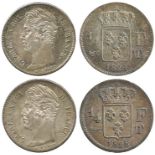 WORLD COINS, FRANCE, Charles X, Silver ¼-Franc (2), 1828-T, 1829-T, Nantes, head left, rev crowned