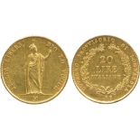 G WORLD COINS, ITALY, Lombardy, Provisional Government (1848-1849), Gold 20-Lire, 1848M, Milan (Mont