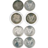 WORLD COINS, USA, Silver Morgan Dollars (4), 1881-S, 1884-CC, 1884-O, 1885-O (KM 110). First in