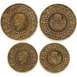 G ISLAMIC COINS, TURKEY, Republic, Monnaie de Luxe Gold 50-Kurush, 3.51g, and 25-Kurush, 1.75g,