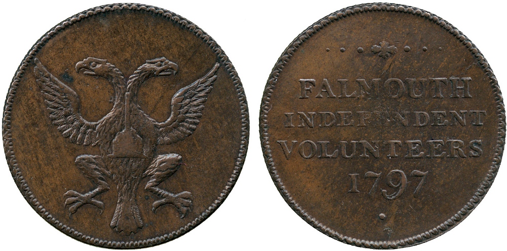 BRITISH TOKENS, 18th Century Tokens, England,  Cornwall, Falmouth, Lutwyche, Copper Halfpenny, 1797,