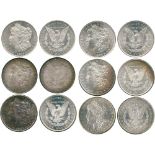 WORLD COINS, USA, Silver Morgan Dollars (6), 1878-S, 1879-S, third reverse, 1880-S, 1883-O, 1884-