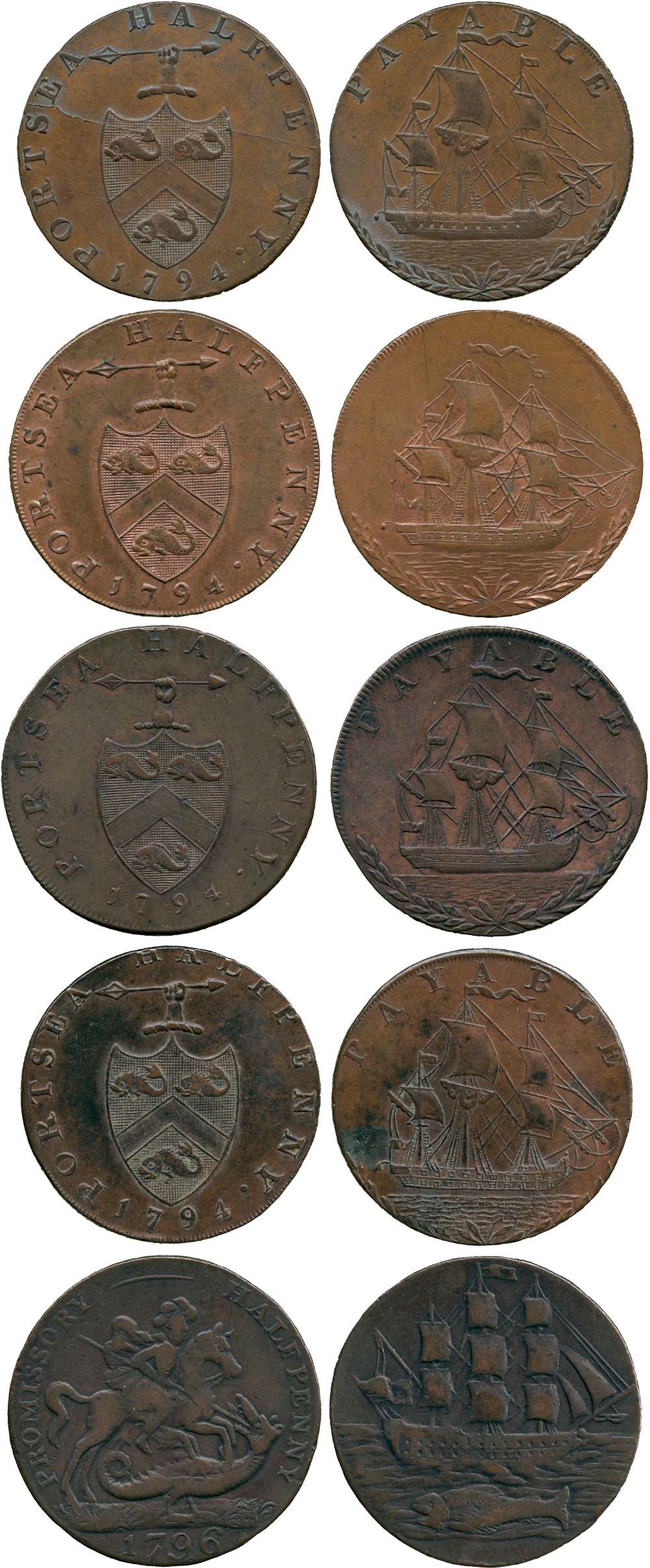 BRITISH TOKENS, 18th Century Tokens, England,  Hampshire, Portsea, George Sargeant, Copper Halfpenny