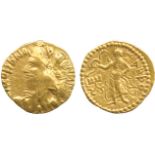 INDIAN COINS, Huvishka, Gold ¼-Dinar, half-length bust left, rev Athsho standing, holding garland,