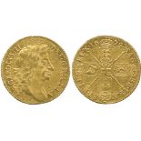 BRITISH COINS, Charles II, Gold Guinea, 1676, fourth laureate bust right with rounded truncation,