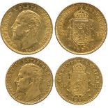 G WORLD COINS, BULGARIA, Ferdinand I (1887-1918), Gold 10-Leva and 20-Leva, 1894, head left, rev