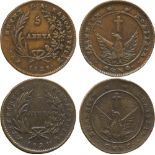 WORLD COINS, GREECE, J Kapodistrias (1828-1831), Copper 5-Lepta (2), 1828 (PC 135-Eb, 136-Fc; KM 2).