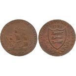 BRITISH TOKENS, 18th Century Tokens, England,  Kent, Deal, Lutwyche, Copper Halfpenny for Richard
