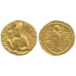 INDIAN COINS, Huvishka, Gold ¼-Dinar, nimbate, diademed and crowned half-length bust left, holding
