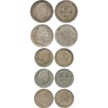 WORLD COINS, FRANCE, Louis-Philippe, Silver ¼-Franc (3), 1831-W, 1833-W, 1844-W, ½-Franc (2), 1834-
