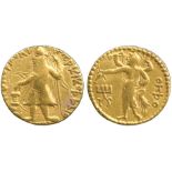 INDIAN COINS, Kanishka I, Gold Dinar, caped and crowned Kanishka standing facing, head left, holding