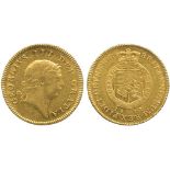 G BRITISH COINS, George III, Gold Half-Guinea, 1811, seventh laureate head right, rev quartered