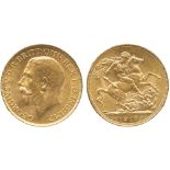 G BRITISH COINS, George V, Gold Sovereign, 1917, Ottawa mint (Canada), bare head left, B.M. on