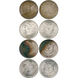 WORLD COINS, USA, Silver Morgan Dollars (4), 1878-S, 1884-CC, 1884-O, 1904-O (KM 110). First