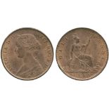 BRITISH COINS, Victoria, Halfpenny, 1865, young laureate bust left, rev Britannia seated right, date