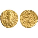 INDIAN COINS, Huvishka, Gold ¼-Dinar, nimbate, diademed and crowned half-length bust left, holding