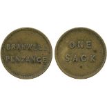 BRITISH TOKENS, 19th Century Tokens, Checks, Cornwall, Penzance, Branwell, Brass Check for One