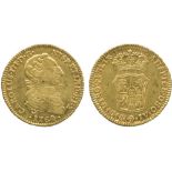 WORLD COINS, COLOMBIA, Charles III (1759-1788), Gold 2-Escudos, 1764 JV, NR mintmarks for Nuevo