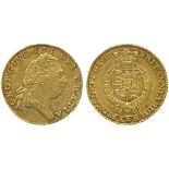 G BRITISH COINS, George III, Gold Half-Guinea, 1802, sixth laureate head right, rev quartered shield