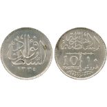 WORLD COINS, EGYPT, Fuad I, 10-Piastres, 1920, one year type (KM 327). Semi-prooflike reverse,