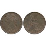 BRITISH COINS, Victoria, Bronze Pattern Penny, 1870, engraved by L C Wyon, young coroneted bust