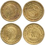 G WORLD COINS, COLOMBIA, United States of Colombia, Gold Peso (2), 1872, Medellin, Liberty head