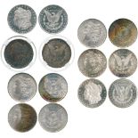 WORLD COINS, USA, Silver Morgan Dollars (7), 1879-S, 1880-S, 1881, 1882-S, 1883-O, 1884-O, 1885-O (