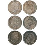 WORLD COINS, FRANCE, Louis-Philippe, Silver ¼-Franc (2) 1838-B, 1845-B, 25-Centimes, 1847-B,