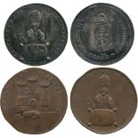 BRITISH TOKENS, 18th Century Tokens, England,  Surrey, Guildford, Prattent, Copper Halfpenny mule (