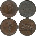 Middlesex, Skidmore, Copper Halfpenny mule (2), 1796, obv man standing handcuffed and padlocked,