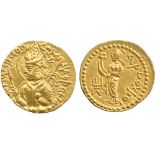 INDIAN COINS, Huvishka, Gold Dinar, armoured and crowned half-length bust left, holding mace-sceptre