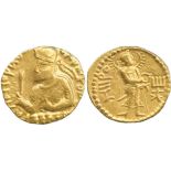INDIAN COINS, Huvishka, Gold Dinar, diademed and crowned half-length bust left, holding mace-sceptre