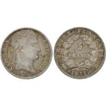 WORLD COINS, FRANCE, Napoleon I, Silver 5-Francs, 1811-B, Rouen, laureate bust right, rev value (Gad