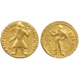 INDIAN COINS, Kanishka I (c.127-152 AD), Gold Dinar, caped and crowned Kanishka standing facing,