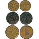 BRITISH TOKENS, 19th Century Tokens, Checks, Cornwall, Penzance, J H Tonking, Brass Checks for